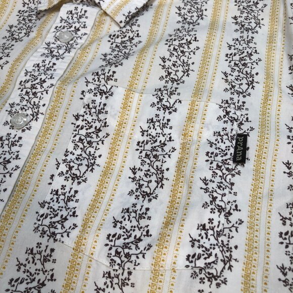 Prana Shirt Mens S White Yellow Floral Stripes Pocket 100% Cotton Button Up Logo - Picture 8 of 14